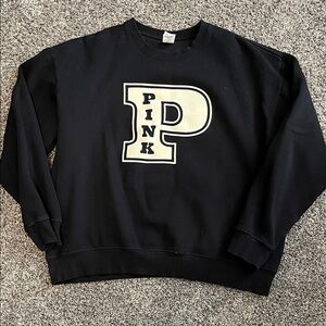 PINK Victoria's Secret Black and Cream Logo Sweatshirt